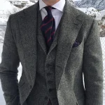 Gray Wool Tweed Winter Men Suit's For Wedding Formal Groom Tuxedo Herringbone Male Fashion 3 Piece Suit (Jacket + Vest + Pants) - Image 19