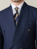 Retro Slim Fit Men's Wedding Banquet Navy Blue Business Gentlemen Striped Suit Double Breasted Shawl Collar Suit for Men - Image 2