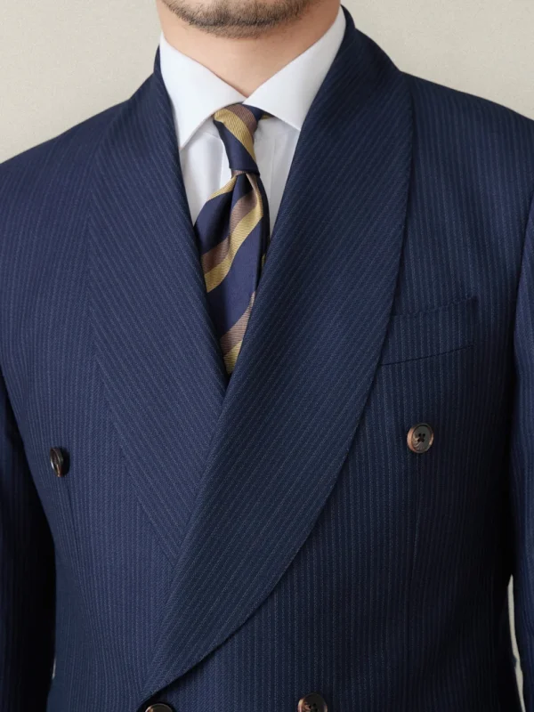 Retro Slim Fit Men's Wedding Banquet Navy Blue Business Gentlemen Striped Suit Double Breasted Shawl Collar Suit for Men - Image 2