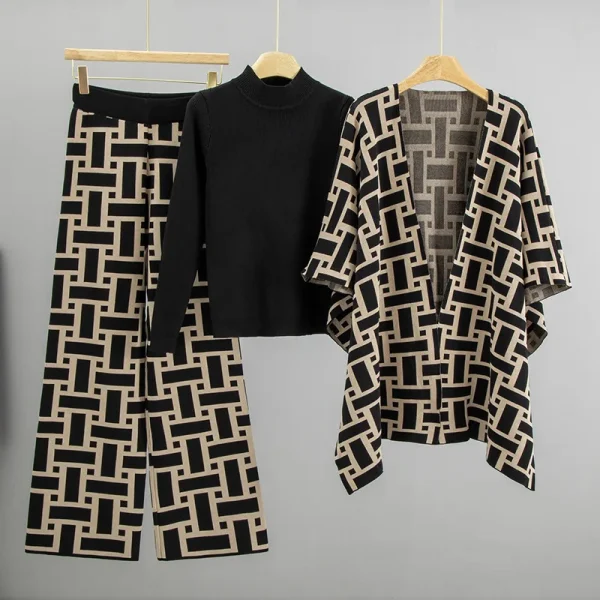 Women's Casual Style Autumn Breathable Polyester/Nylon Sweater Set Geometric Pattern High-End Shawl Design New Fashionable - Image 3