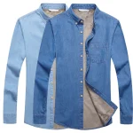 Jeans Shirt Men Warm Fleece Lined - Image 3