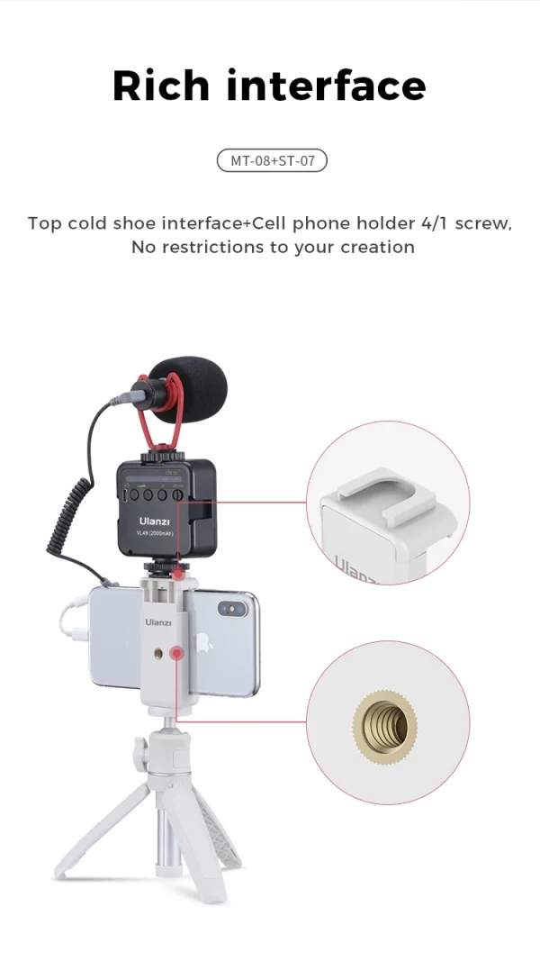 Ulanzi MT-08 Mini Tripod White Color Foldable Tripod Monopod  Mount 1/4'' Tripod Universal for DSLR Android iPhone Smartphone - Image 21