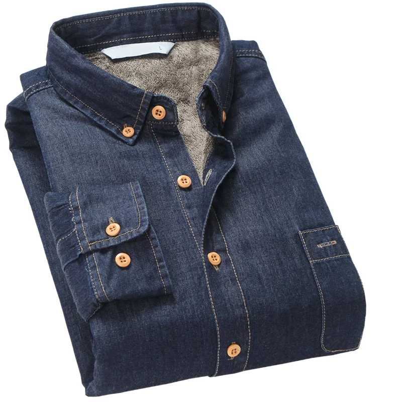 H0f43ad9a2e8e4391a1601ca3d5e23688J.webp Jeans Shirt Men Warm Fleece Lined - Image 1