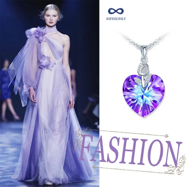 Korean Style S925 Silver Rose Heart Crystal Necklace - Image 5