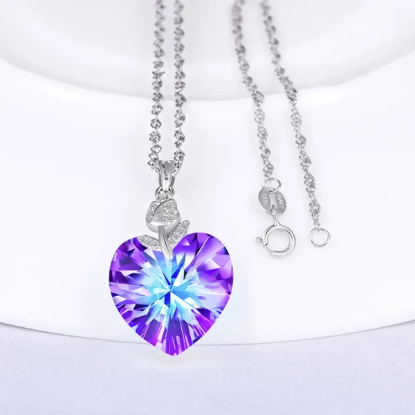 Korean Style S925 Silver Rose Heart Crystal Necklace - Image 3