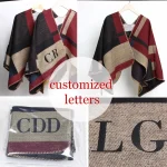 Customized Logo Winter Women Poncho Monogram Blanket Cashmere Wool Personalized Scarf Plaid Ponchos Cape - Image 6