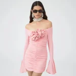 LS2386 Kimshein Fashion Womens Fashion Streetwear Dress Long Sleeve Flower Dress Sexy Women Dresses Clothing