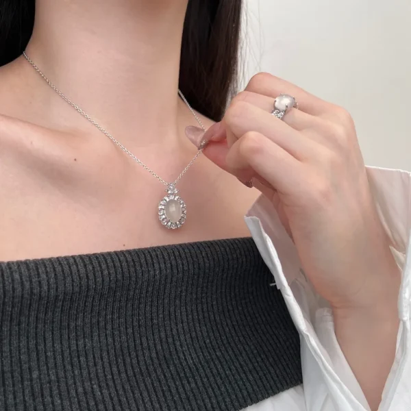 Dylam Top High Fine Jewelry Supplier 925 Sterling Silver 5A Cubic Zirconia White Chalcedony Pendant Necklace for Women Dress up - Image 3