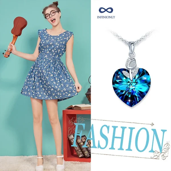 Korean Style S925 Silver Rose Heart Crystal Necklace - Image 6