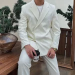 2024 Retro Simple Man Suit Micro Loose Wedding Suits for Men Office Formal Suits Set - Image 8