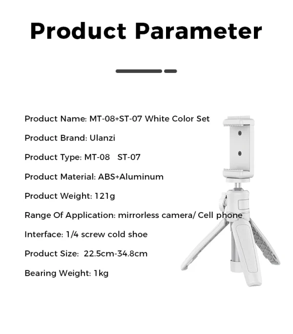 Ulanzi MT-08 Mini Tripod White Color Foldable Tripod Monopod  Mount 1/4'' Tripod Universal for DSLR Android iPhone Smartphone - Image 25
