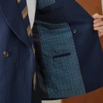 Retro Slim Fit Men's Wedding Banquet Navy Blue Business Gentlemen Striped Suit Double Breasted Shawl Collar Suit for Men - Image 3