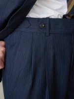 Retro Slim Fit Men's Wedding Banquet Navy Blue Business Gentlemen Striped Suit Double Breasted Shawl Collar Suit for Men - Image 4