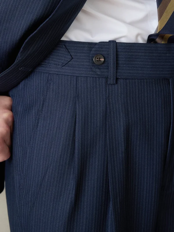 Retro Slim Fit Men's Wedding Banquet Navy Blue Business Gentlemen Striped Suit Double Breasted Shawl Collar Suit for Men - Image 4