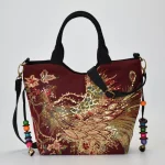 Ethnic Style Sequins Tote Bag, Peacock Embroidery Handbags, Vintage Canvas Crossbody Bag - Image 7