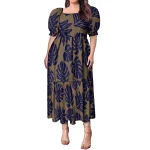 High Quality Hawaiian Tropical Style Design Women's Bubble Sleeve Dress Polynesian Plus Size Women Clothing TE PA Casual Dresses