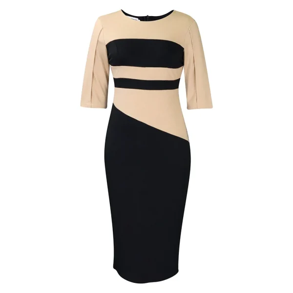2024 New Europe Africa Women Dresses Half Sleeve O-neck Lady Office Elegant Fashion Patchwork Pencil Midi Long Dress - Image 8
