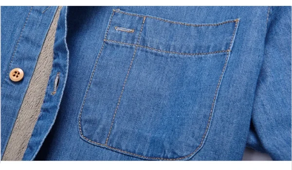 Jeans Shirt Men Warm Fleece Lined - Image 15