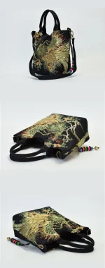 Ethnic Style Sequins Tote Bag, Peacock Embroidery Handbags, Vintage Canvas Crossbody Bag - Image 13