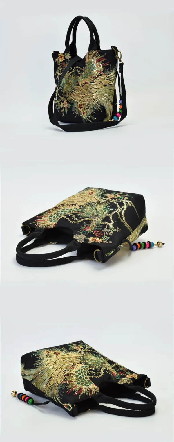 Ethnic Style Sequins Tote Bag, Peacock Embroidery Handbags, Vintage Canvas Crossbody Bag - Image 13