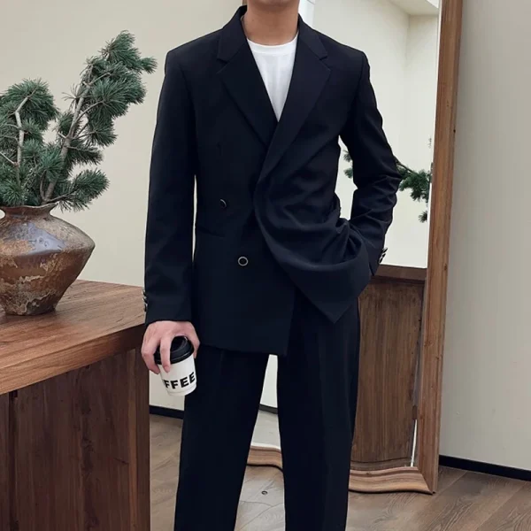 2024 Retro Simple Man Suit Micro Loose Wedding Suits for Men Office Formal Suits Set - Image 3