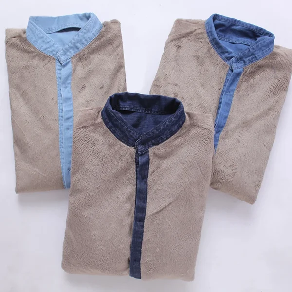 Jeans Shirt Men Warm Fleece Lined - Image 5