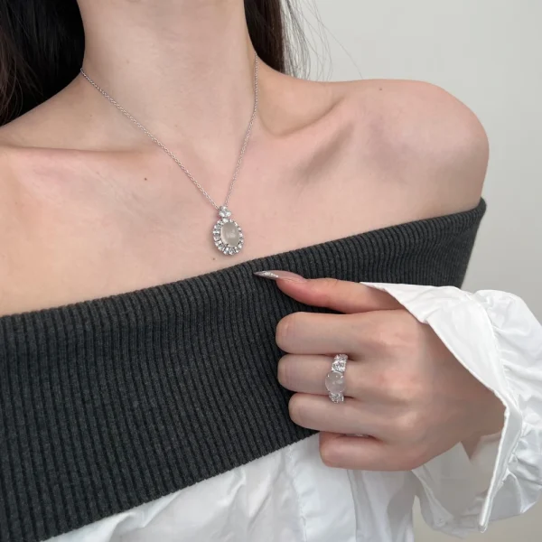 Dylam Top High Fine Jewelry Supplier 925 Sterling Silver 5A Cubic Zirconia White Chalcedony Pendant Necklace for Women Dress up - Image 2