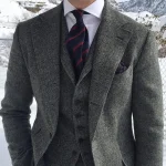 Gray Wool Tweed Winter Men Suit's For Wedding Formal Groom Tuxedo Herringbone Male Fashion 3 Piece Suit (Jacket + Vest + Pants) - Image 21