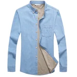 Jeans Shirt Men Warm Fleece Lined - Image 13
