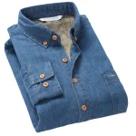 Jeans Shirt Men Warm Fleece Lined - Image 2