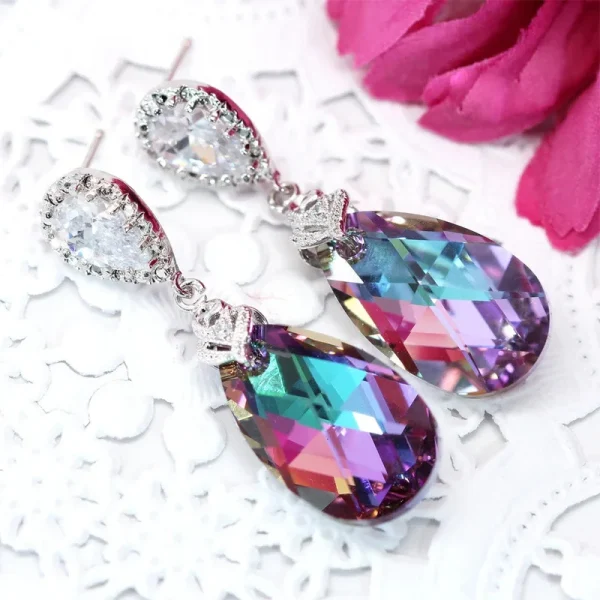 E1180 Rainbow Quartz Water Drop Earrings - Image 5