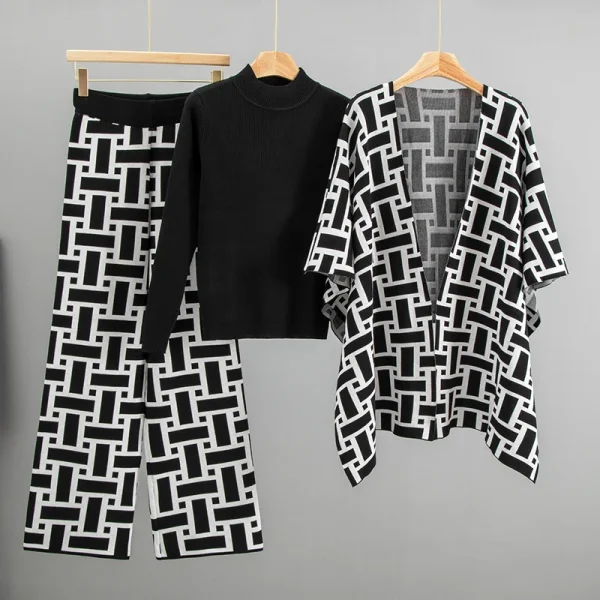 Women's Casual Style Autumn Breathable Polyester/Nylon Sweater Set Geometric Pattern High-End Shawl Design New Fashionable - Image 4