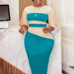 2024 New Europe Africa Women Dresses Half Sleeve O-neck Lady Office Elegant Fashion Patchwork Pencil Midi Long Dress - Image 5