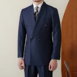 Retro Slim Fit Men's Wedding Banquet Navy Blue Business Gentlemen Striped Suit Double Breasted Shawl Collar Suit for Men