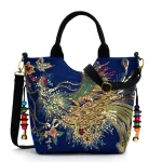 Ethnic Style Sequins Tote Bag, Peacock Embroidery Handbags, Vintage Canvas Crossbody Bag - Image 9