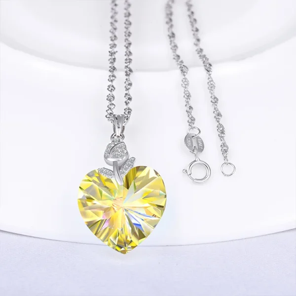 Korean Style S925 Silver Rose Heart Crystal Necklace - Image 9