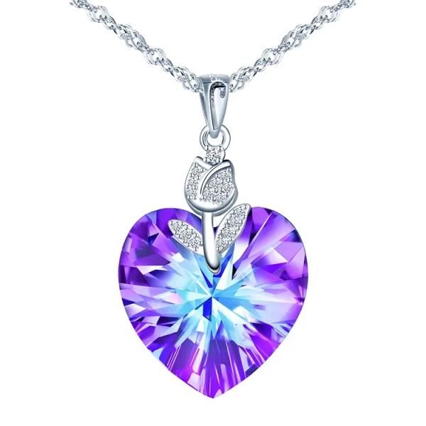 Korean Style S925 Silver Rose Heart Crystal Necklace - Image 8