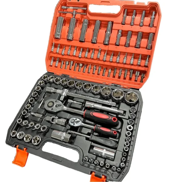 108pcs Chrome Vanadium Steel Manual Tool Kit Including Durable Non-Battery Metric Ratchet Socket Wrench Automotive Mechanical - Image 2