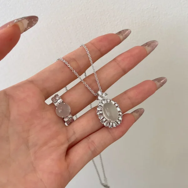 Dylam Top High Fine Jewelry Supplier 925 Sterling Silver 5A Cubic Zirconia White Chalcedony Pendant Necklace for Women Dress up - Image 5