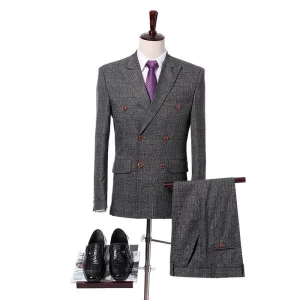 Business Suits Gray Men Woolen Full Sleeve 2 Pieces Suit Men's Business Suit Double Breasted