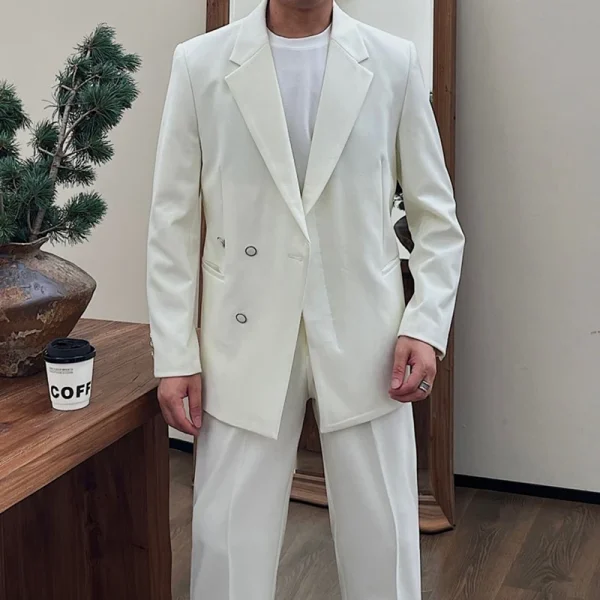 2024 Retro Simple Man Suit Micro Loose Wedding Suits for Men Office Formal Suits Set - Image 2