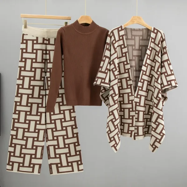 Women's Casual Style Autumn Breathable Polyester/Nylon Sweater Set Geometric Pattern High-End Shawl Design New Fashionable - Image 2