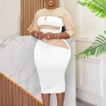 2024 New Europe Africa Women Dresses Half Sleeve O-neck Lady Office Elegant Fashion Patchwork Pencil Midi Long Dress - Image 4