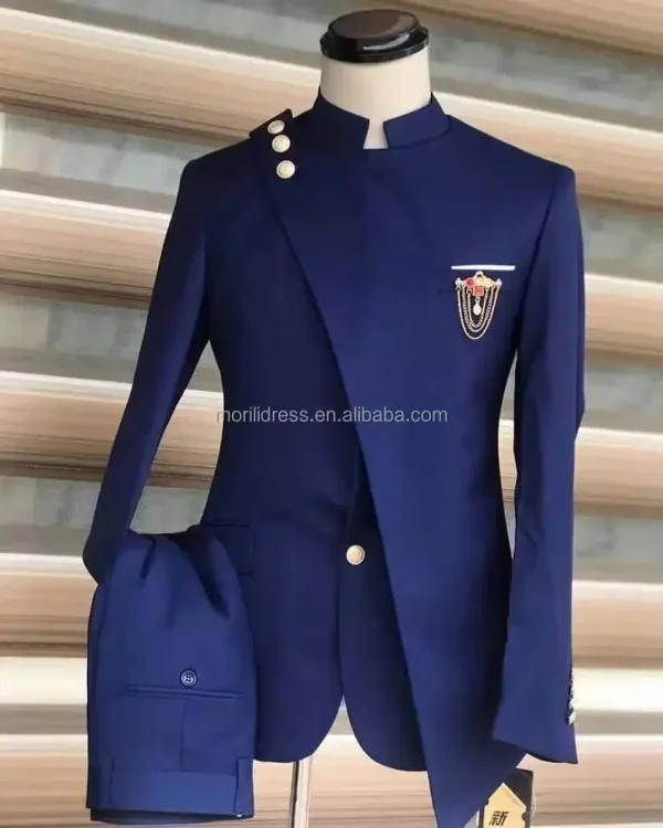 Men's Slim-Fit Navy Blue Wedding Tuxedo (MS108) - Image 7