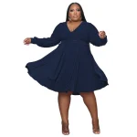 Autumn Plus Size Women Clothes Long Puff Sleeve V Neck Solid Color Casual Dresses Loose Knitted Plus Size Women Dresses - Image 6