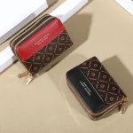 RFID Protection Mini Wallet - Chic Faux Leather with Double Zipper, Multiple Card Slots & Slip Pocket, Compact Classic Clutch - Image 4