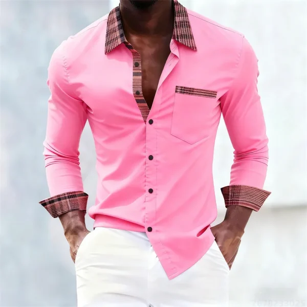 Men's shirt with plaid collar, trendy printed shirt, stylish and casual slim-fit long-sleeved shirt, suitable for everyday wear. - Image 25