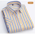 Plaid Checkered Short Sleeve 100% Cotton Shirt Button - Image 43