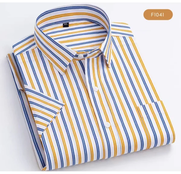 Plaid Checkered Short Sleeve 100% Cotton Shirt Button - Image 43