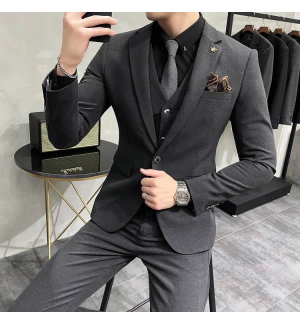 ( Jacket + Vest + Pants ) High-end Brand Boutique Fashion Solid Color Mens Casual Business Suit 3Piece Set Groom Wedding Dress - Image 22